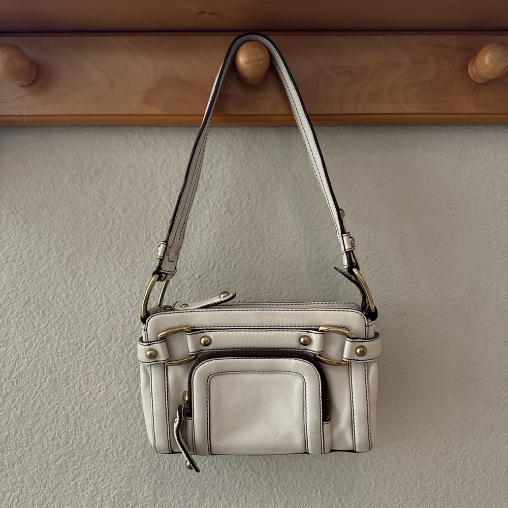 Banana Republic White Shoulder Bag with Gold Accents